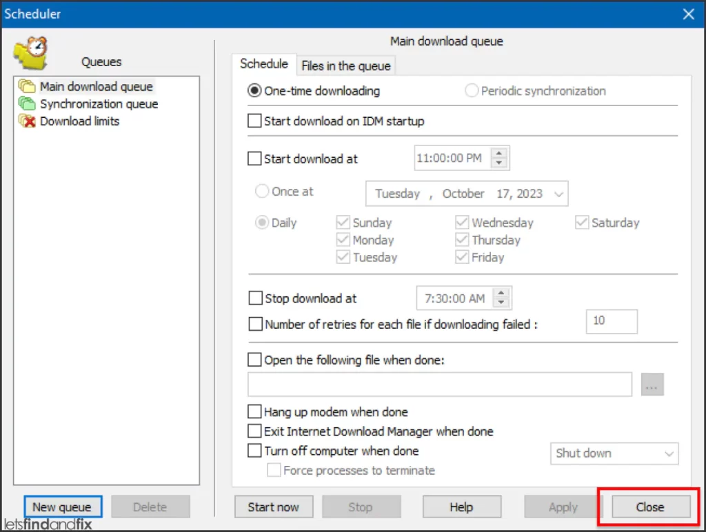 Closing Scheduler Window