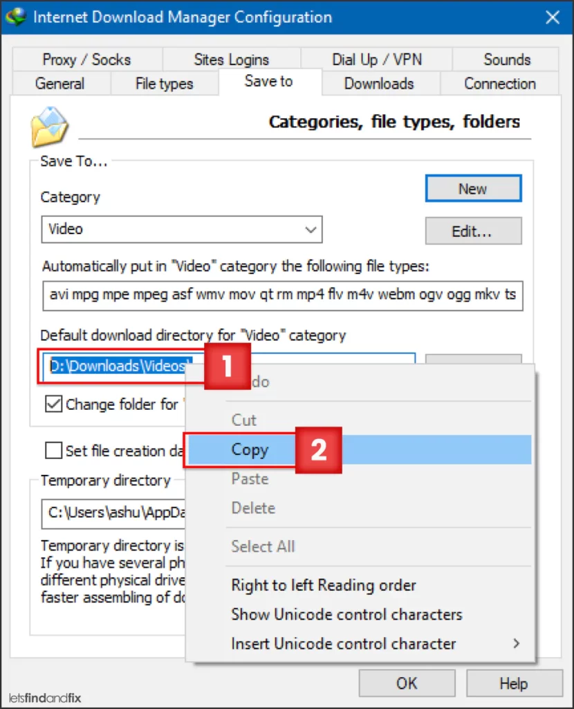 Copying Default Download Location Path