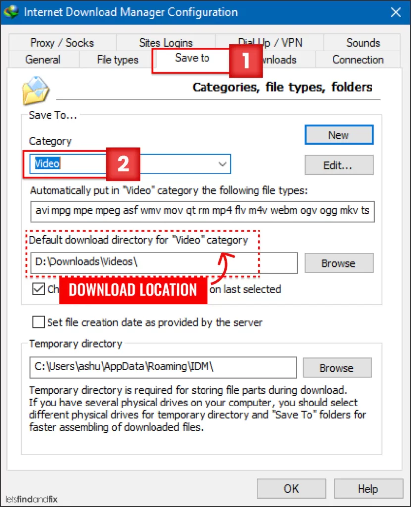 Finding Default Download Location for 'Video' Category